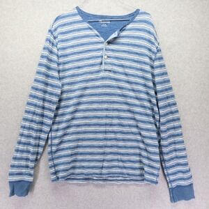 Madewell Henley Shirt Mens Medium Casual Cotton Blue Striped Long Sleeve